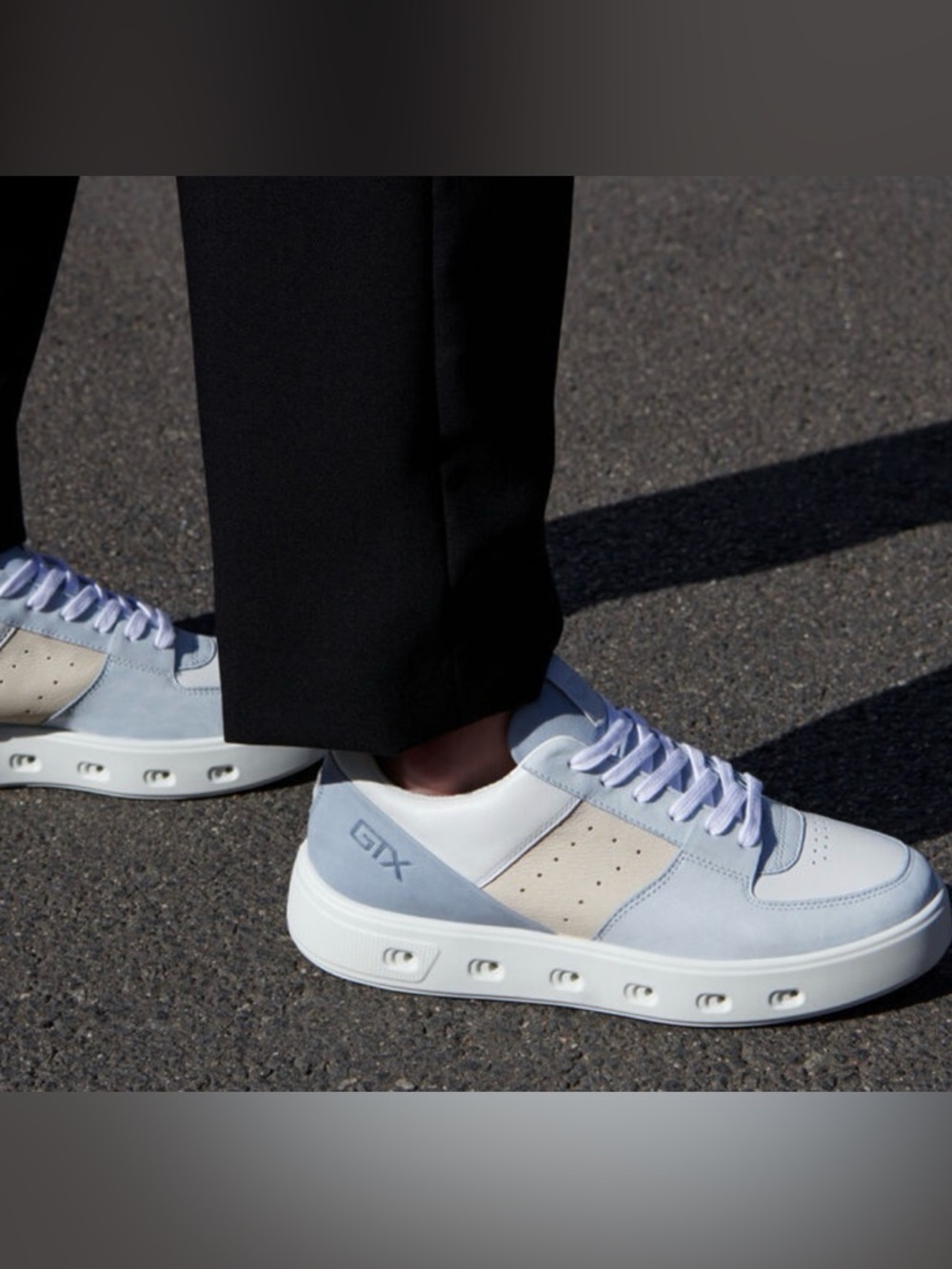 Women’s ECCO Leather Waterproof Sneakers in Light Blue and Cream